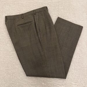 Lands’ End 100% Virgin Wool Glen Plaid Dress Trousers – Size 35 Fit 36 × 30 Vint